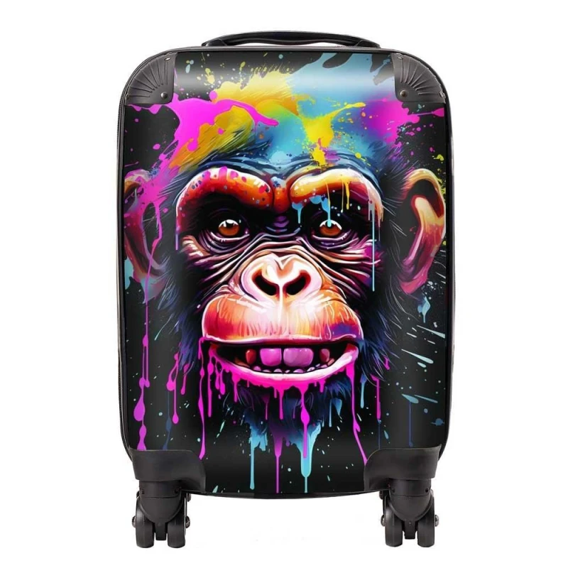 Image of Warren Reed - Designer Multi Coloured Monkey Face Splashart Suitcase in Blue Size: Medium Blue Unisex Medium