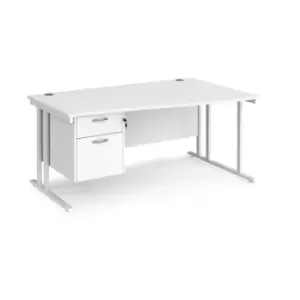 Image of Office Desk Right Hand Wave Desk 1600mm With Pedestal White Top With White Frame Maestro 25 MC16WRP2WHWH
