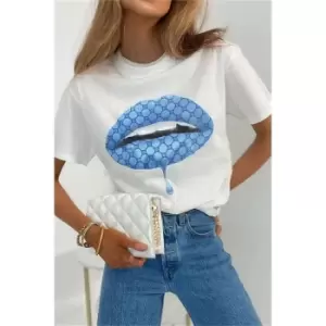 Image of I Saw It First White Monogram Lips Oversized T-Shirt - White