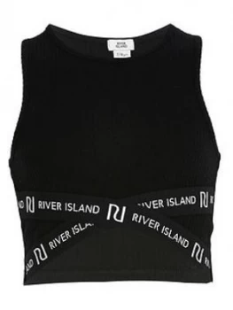 Image of River Island Ribbed Cross Over Cropped Top Black Size 9-10 Years Girls
