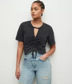 Image of AllSaints Womens Gigi Drawcord T-Shirt, Acid Washed Black, Size: 8