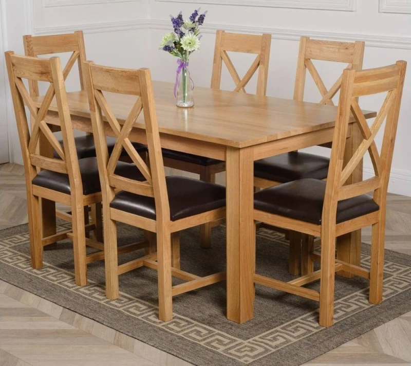Image of Thats Furniture Oslo 150 x 90cm Medium Oak Dining Table & 6 Berkeley Leather Chairs in Brown Brown Unisex 150 x 90 cm