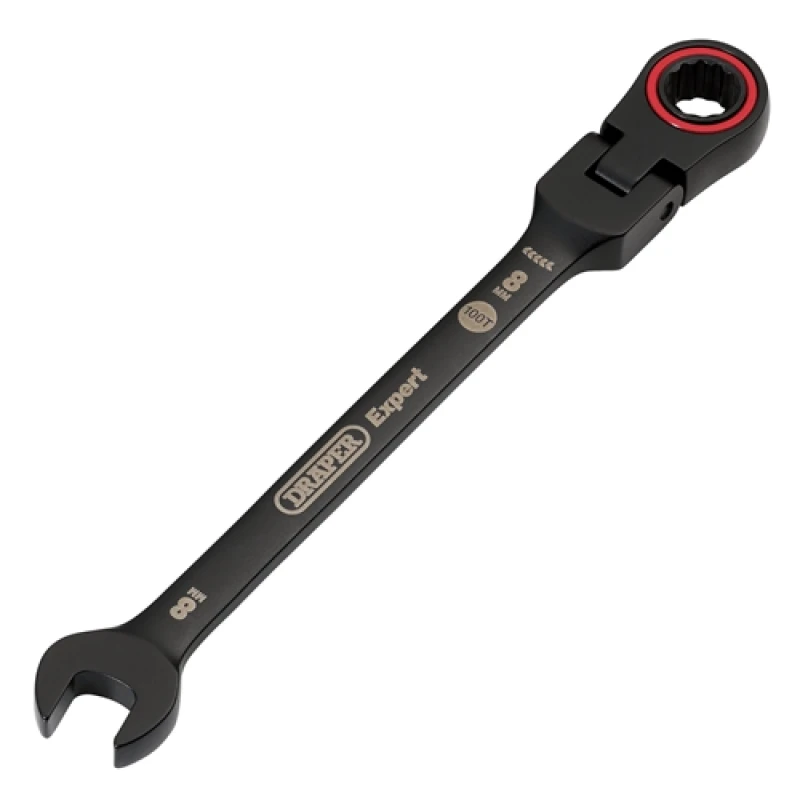 Image of Draper Expert HI-TORQ Metric Flexible Head Ratchet Combination Spanner, 8mm, Black 3914