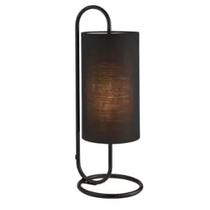 Image of Modern Matt Black Oval Table Lamp Desk Light & Black Fabric Cylinder Shade