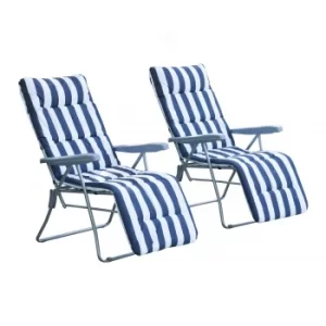 Image of Outsunny 2Pc Folding Sun Loungers Set-Blue/White