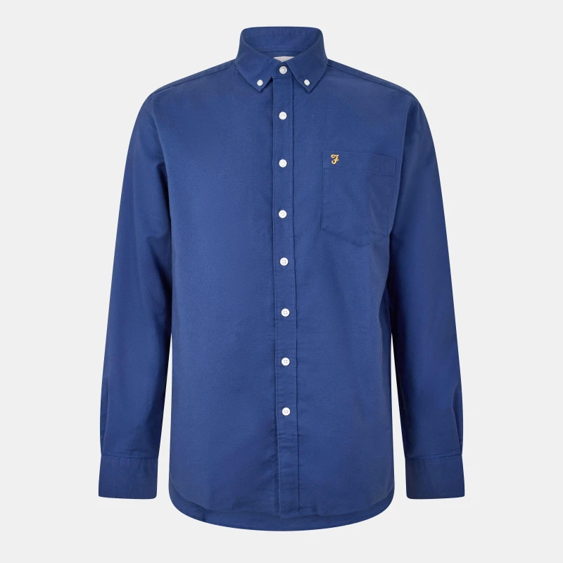 Image of Farah Mens Boxworth Long-Sleeve Plain Shirt Mid Blue male Small