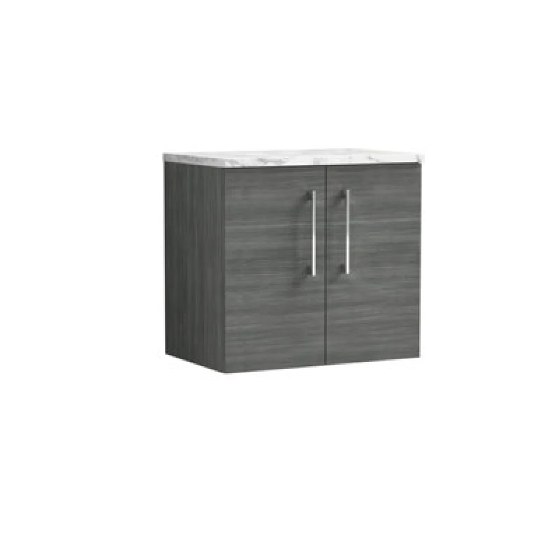 Image of Nuie Arno Wall Hung 2-Door Vanity Unit With Laminate Worktop In Anthracite Woodgrain