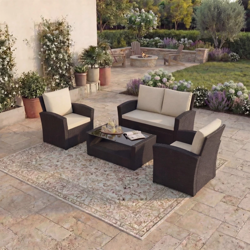 Image of Lassic Garden Vida Mylor 4 Seater Rattan Set Brown unisex 4 Seater