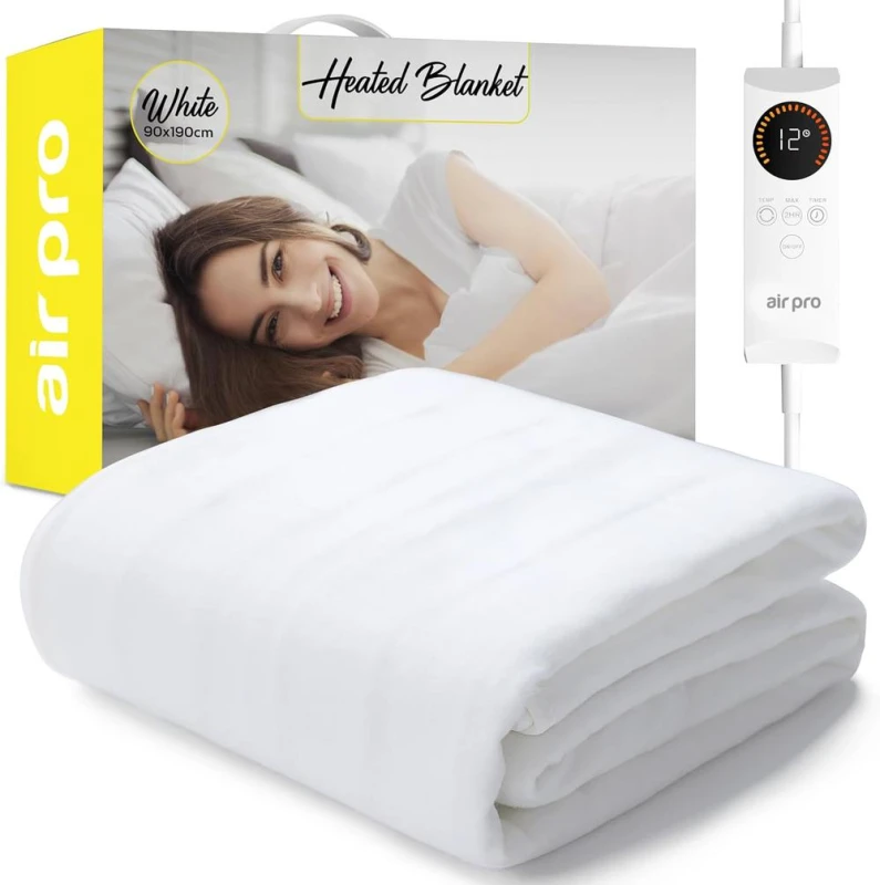 Image of Air Pro Fleece Electric Blanket - Heated Mattress Cover with Controller in White Size: Single White Unisex Single