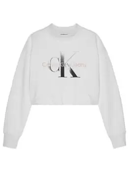 Image of Calvin Klein Jeans Girls Gradient Monogram Sweatshirt - White, Size Age: 14 Years, Women