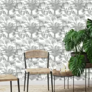 Image of DUTCH WALLCOVERINGS Wallpaper Kidatu Grey and White