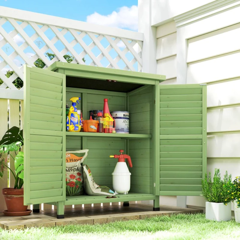 Image of OUTSUNNY Garden Storage Shed Solid Wood Garage Organisation w/ Doors, Green Green Unisex