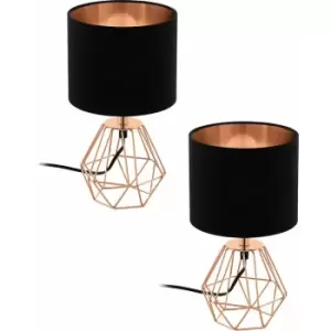 Image of 2 pack Table Lamp Colour Copper Base Shade Black Copper Fabric Bulb E14 1x60W