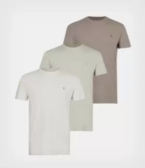 Image of AllSaints Mens Tonic Crew T-Shirt 3 Pack, Grey/green/flint, Size: M