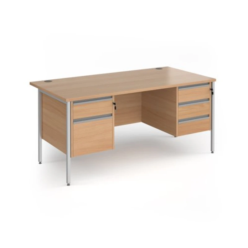 Image of Contract 25 Office Desk Rectangular Desk 1600mm With Double Pedestal Beech Top With Silver Frame 800mm Depth Contract 25 CH16S23-S-B CH16S23-