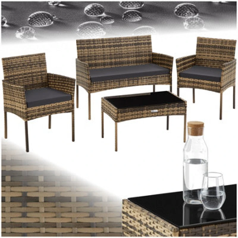Image of Tectake Rattan Garden Furniture Palese - For 4 People, Weather Resistant - Nature
