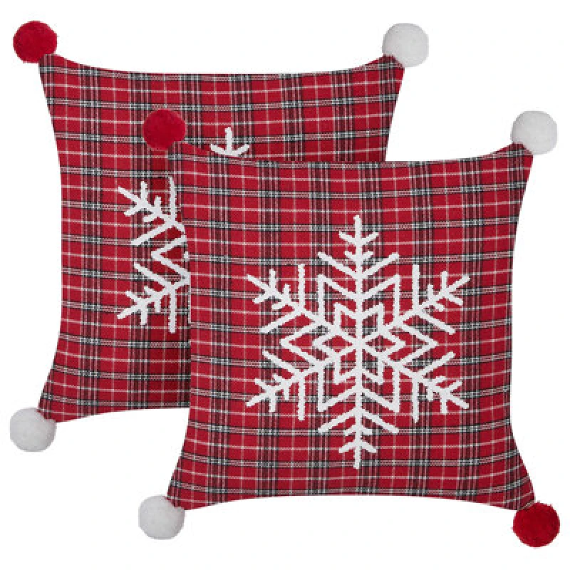 Image of Beliani Set Of 2 Decorative Cushions Lonicera 45 X 45cm Red Christmas Motif