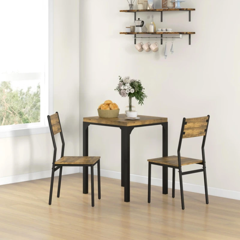 Image of HOMCOM 3 Pcs Compact Dining Table 2 Chairs Set Rustic Brown, Brown 835-090V80RB