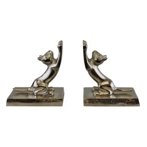 Image of Pair Of Silver Metal Cat Bookends