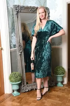 Image of Green Velvet Kimono Midi Dress