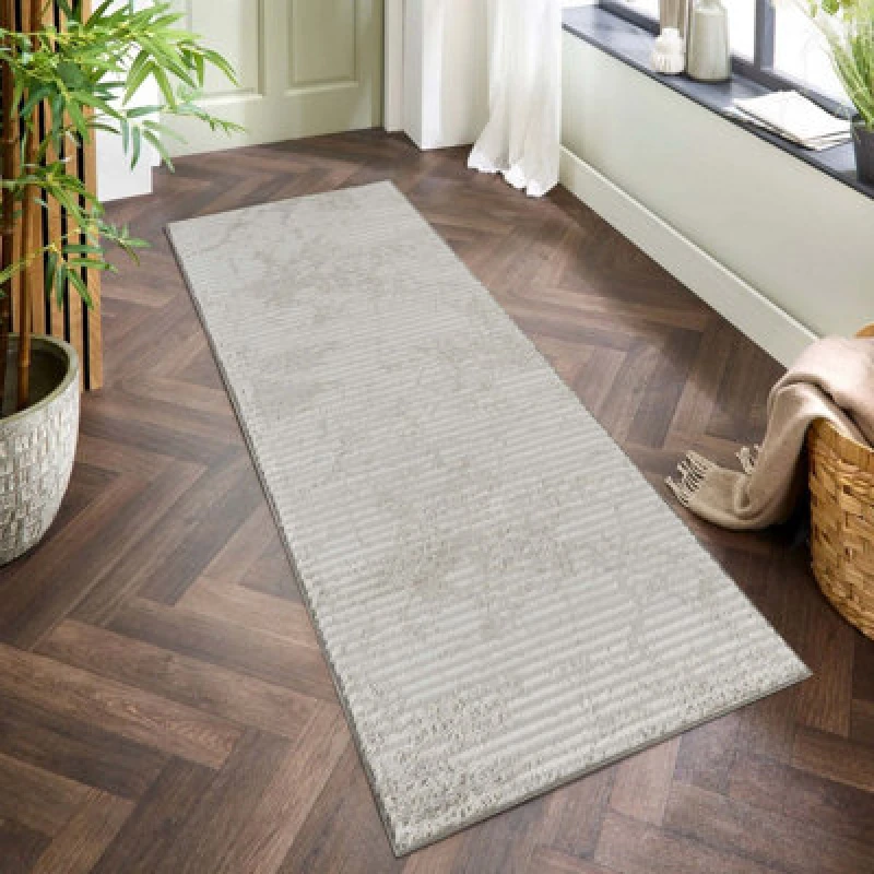 Image of Perla Modern Abstract Linear Living Room Area Rug Metallic Sheen Contemporary Hallway Runner Molten-Grey 60X220 Cm