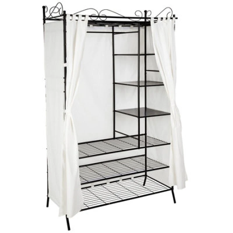 Image of Tectake Wardrobe - 3 Large And 3 Small Compartments, Fabric Curtain With Fastener - Black