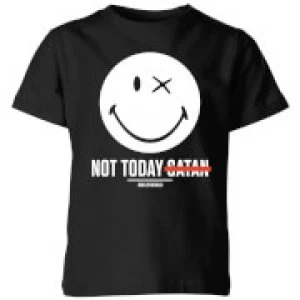 Image of Smiley World Slogan Not Today Satan Kids T-Shirt - Black - 7-8 Years