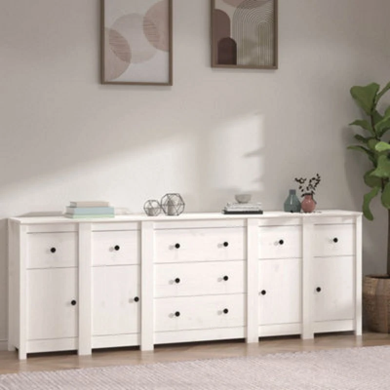 Image of Vidaxl Sideboard White 230X35X80 Cm Solid Wood Pine