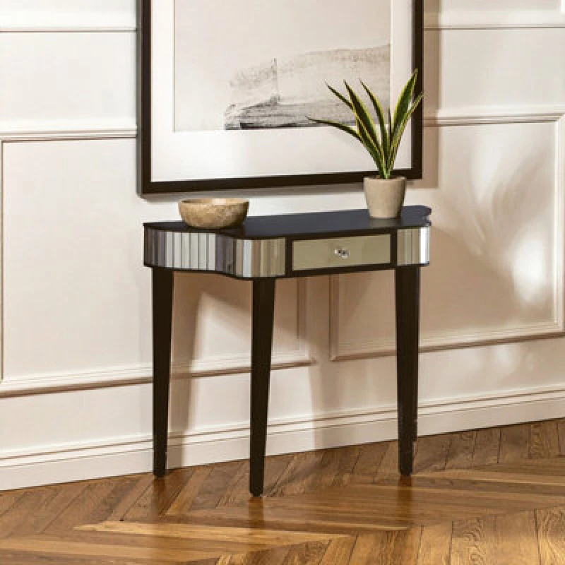 Image of Premier Housewares Glamorous Design Console Table, Reflective Design Hallway Table, Functional Modern Console Table For Hallway Black