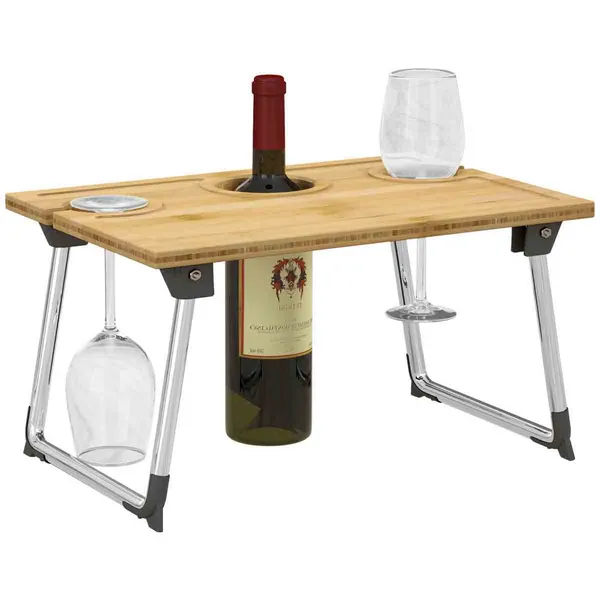 Image of HOMCOM Foldable Wine Table, Bamboo Picnic Table 83A-129V00YL