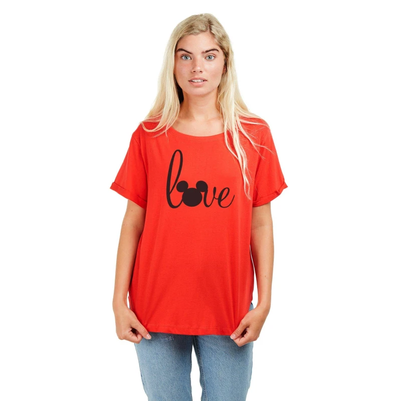 Image of Disney Womens Love Mickey Mouse Cotton T-Shirt in Red Size: Small Red Female S