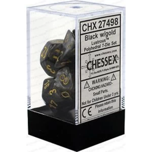 Image of Chessex Poly 7 Dice Set: Lustrous Black/gold