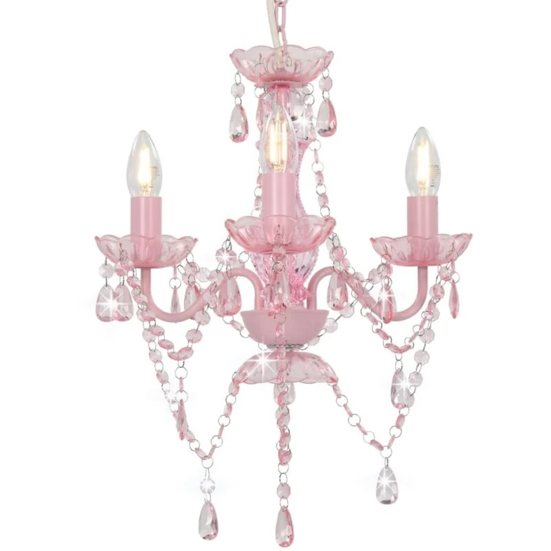 Image of VIDAXL Chandelier with Beads Pink Round 3 x E14 Vidaxl 281598
