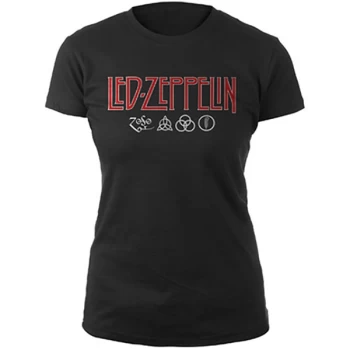 Image of Led Zeppelin - Logo & Symbols Womens Medium T-Shirt - Black