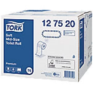 Image of Tork Toilet Rolls T6 Premium Midi Jumbo 2 Ply 27 Rolls