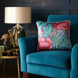 Image of Down the Dilly Velvet Piped Edge Filled Cushion, Blue, 43 x 43cm - Laurence Llewelyn Bowen