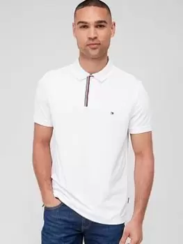 Image of Tommy Hilfiger Striped Placket Regular Fit Polo Shirt - White Size M Men