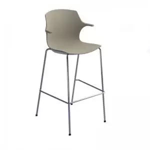 Image of Roscoe high stool with chrome legs and plastic shell with arms - sandy