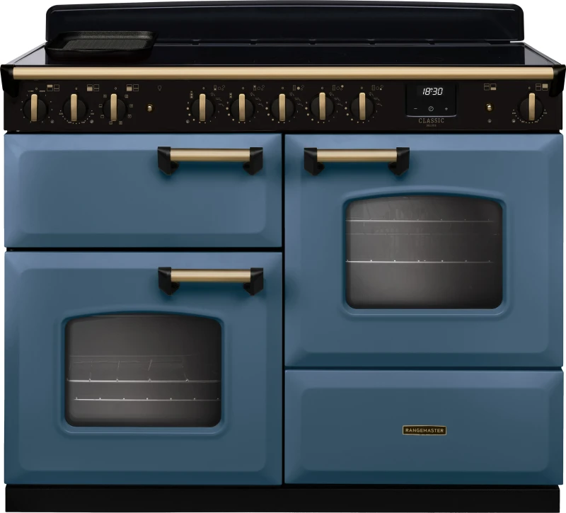 Image of Rangemaster CLDLO110EIPSTB/AB1 Classic Deluxe OC 110cm Induction Range Cooker Antique Brass Trim 18347 - STONE Blue CLDLO110EIPSTB/AB1