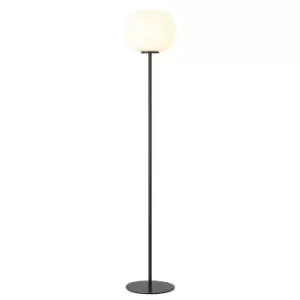 Image of Cheektowaga Medium Oval Ball Floor Lamp E27 Matt Black Base With Frosted White Glass Globe
