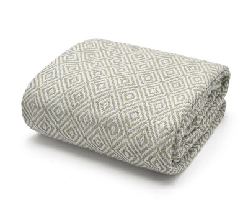 Image of Velosso Cosy Woven Cotton Print Throw Blanket In Plush Texture - Available For Sofa, Bed, Couch - 90Cm X 100Cm Throw - Beige