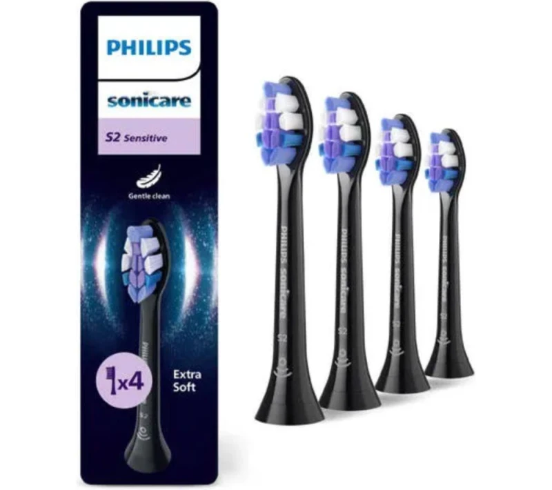 Image of PHILIPS Sonicare S2 Sensitive HX6054/88 Replacement Toothbrush Head - Pack of 4, Black 8720689043724