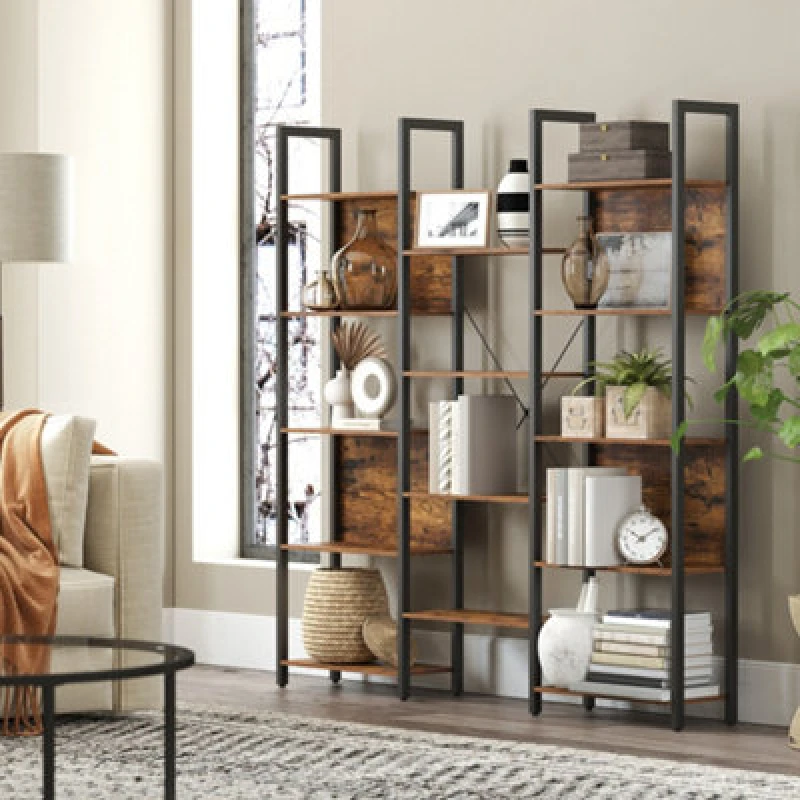 Image of LEDREM 5-Tier Bookcase With 14 Shelves, Book Shelf With Metal Frame, 24 X 158 X 166 Cm