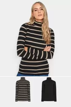 Image of Tall 2 Pack Roll Neck Long Sleeve Tops