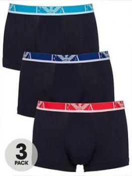Image of Emporio Armani 3 Pack Eva Stretch Cotton Waistband Trunks Navy Size S Men