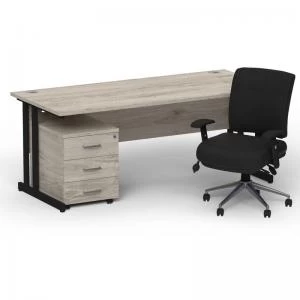 Image of Impulse 1600800 Black Cant Desk Grey Oak 3 Dr Mobile Ped & Chiro