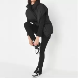 Image of Missguided Rib High Neck Crop Top and Split Hem Trousers Co Ord Set - Black