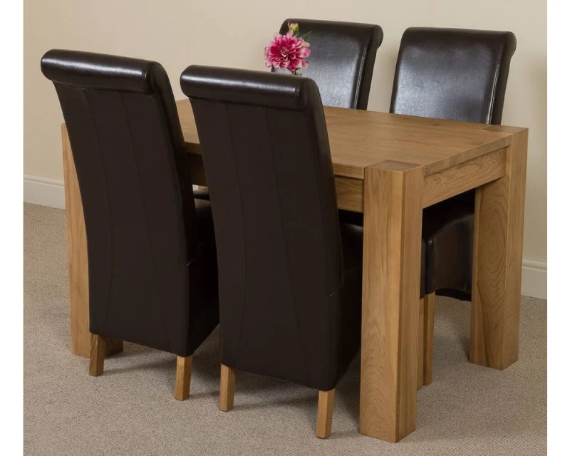 Image of Thats Furniture Kuba 125 x 80cm Chunky Oak Small Dining Table & 4 Montana Leather Chairs in Brown Brown Unisex 125 x 80 cm