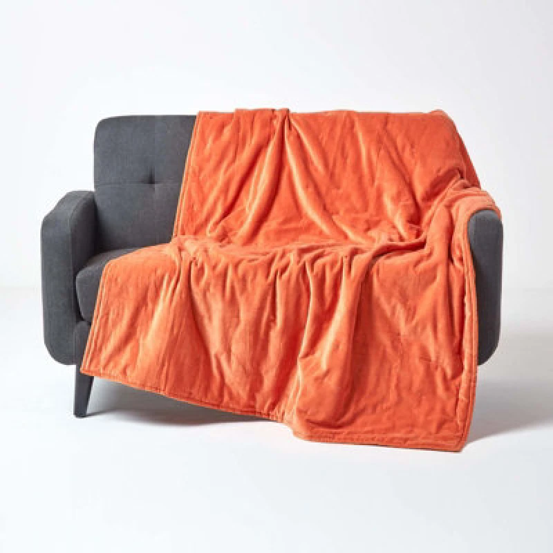 Image of Homescapes Velvet Quilted Throw Burnt Orange