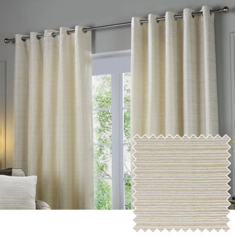 Image of Paoletti Paoletti Jupiter Chenille Jacquard Eyelet Curtain Pair in Off White Size: 168cm width x 137cm drop Off White 168cm width x 137cm drop Unise